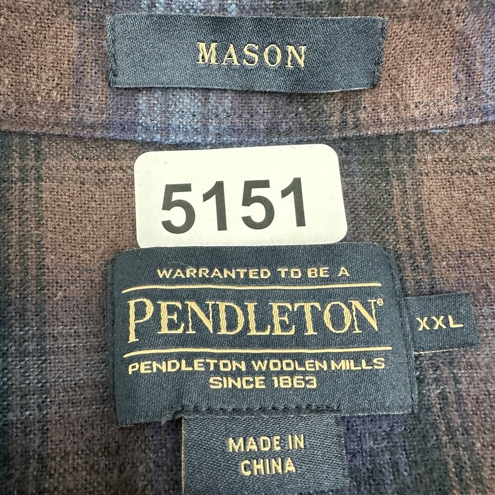 Pendleton Mason Shadow Plaid Flannel Cotton Shirt Mens XXL Blue Brown 2XL - Picture 4 of 10